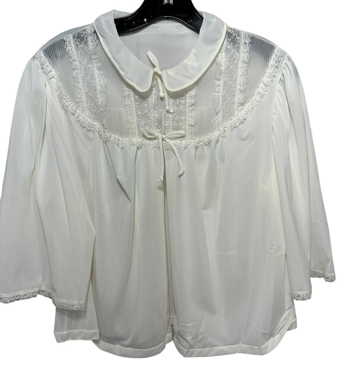 Vintage Seamprufe M Nylon Ivory White Topper Short Sleeve Lace Prairie Sheer USA