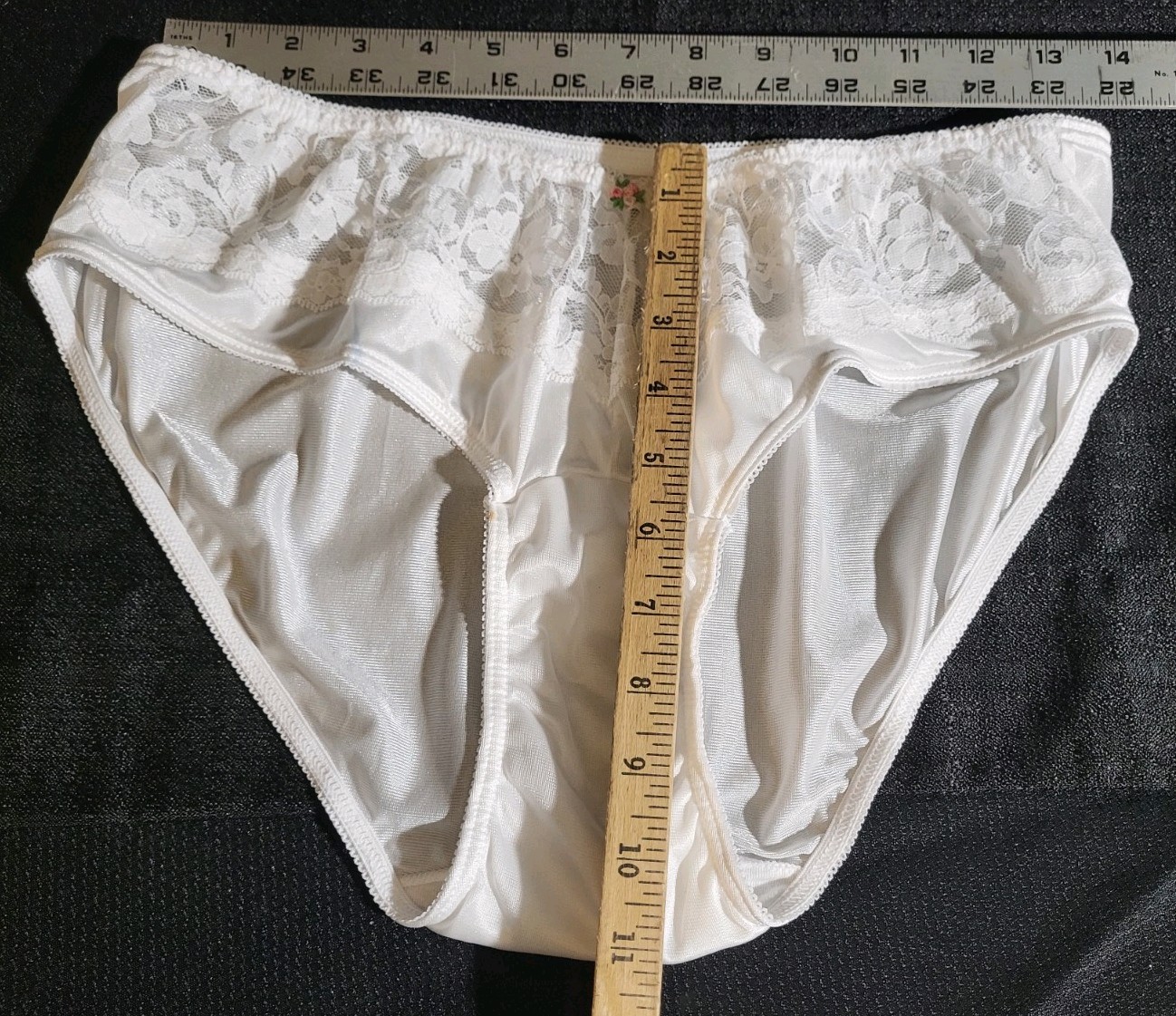 Vtg 80s White Satin Nylon NOS Sheer Lace Pink Rosebud Bridal Romantic Feminine