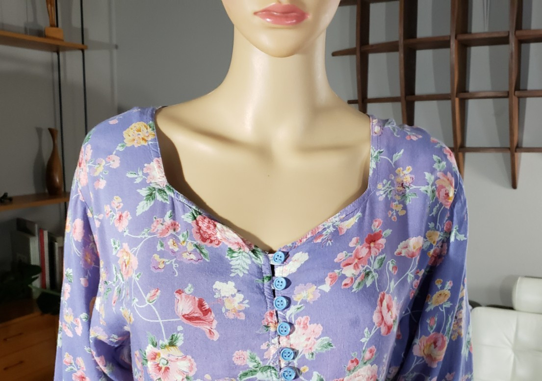 Vintage 80s Bohemian Hippie Papillon India Rayon Floral Dress Large Cottagecore