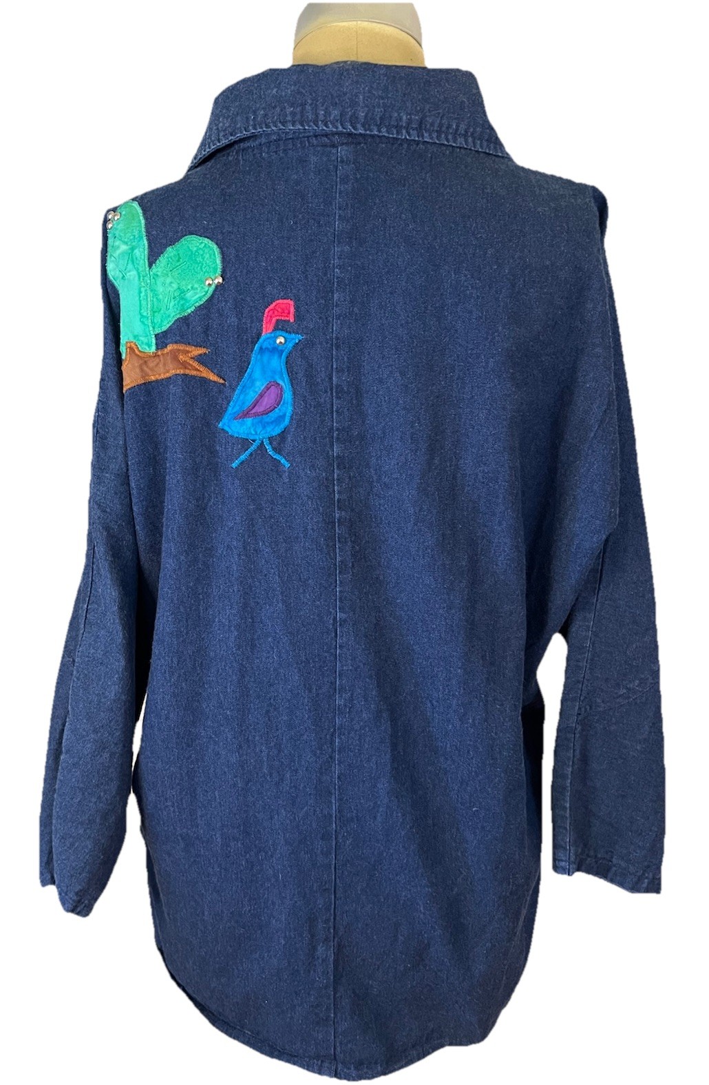 Alfredo’s Wife Vtg 90’s Denim Embroidered Bird/cacti Dolman Sl Button Up M