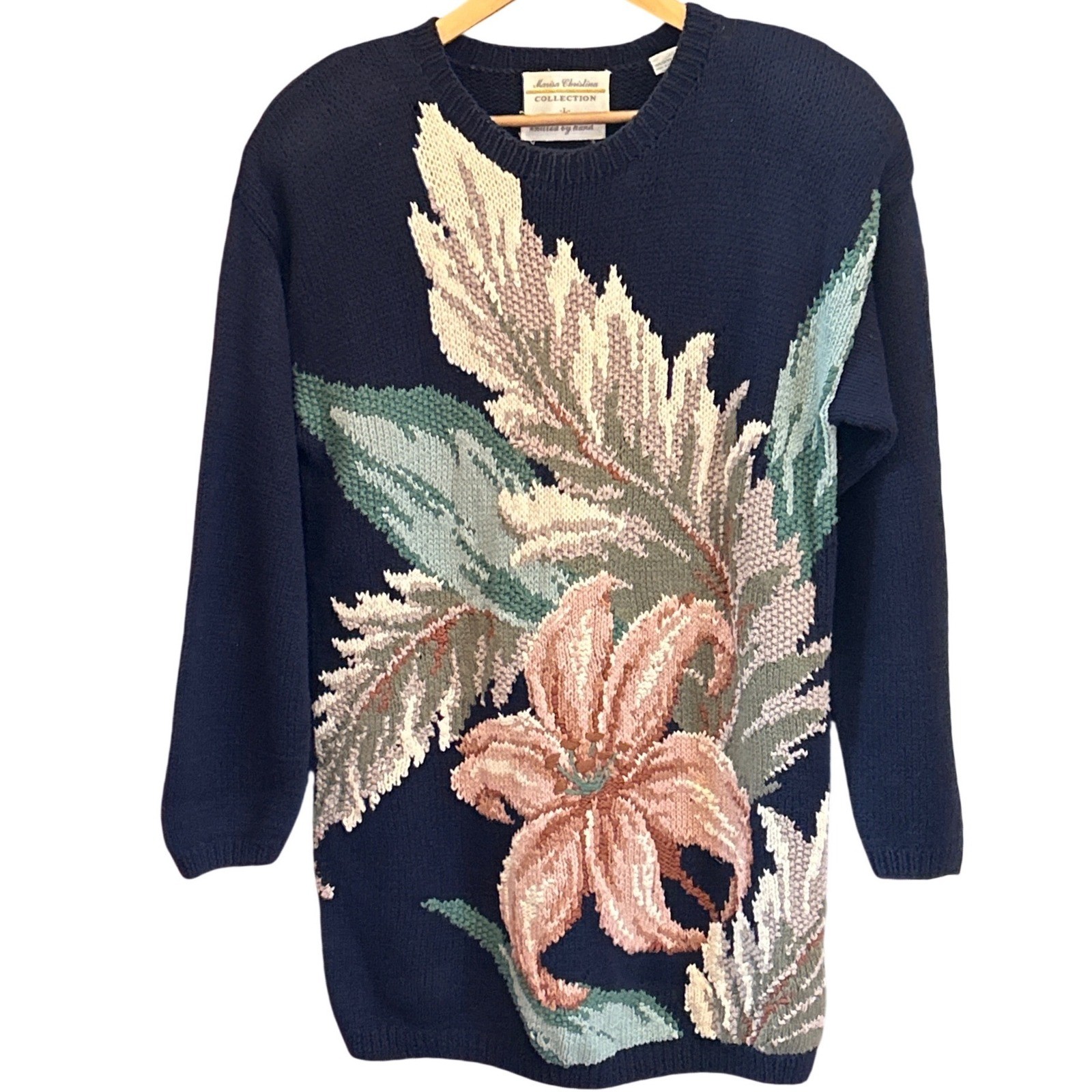 Vintage Marisa Christina Sweater Floral Intarsia Grandmacore Cottagecore 90s