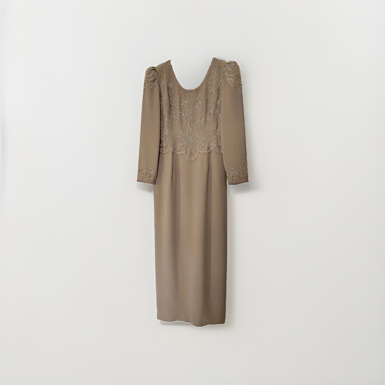 Vintage Taupe Mother Of The Bride Evening Gown Beaded