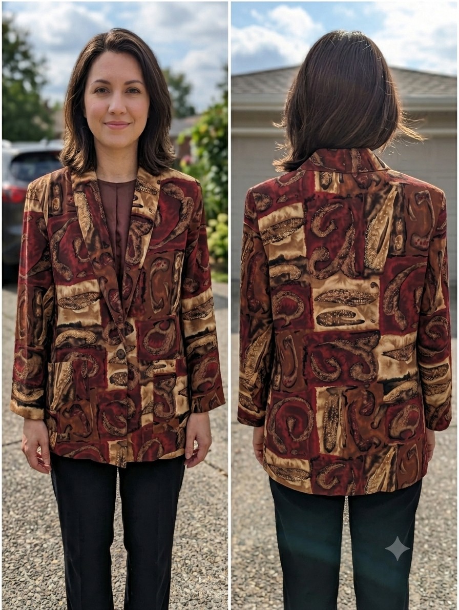 Vintage Kensington Square Abstract Blazer Jacket S 80s Artsy Retro Boho USA Made