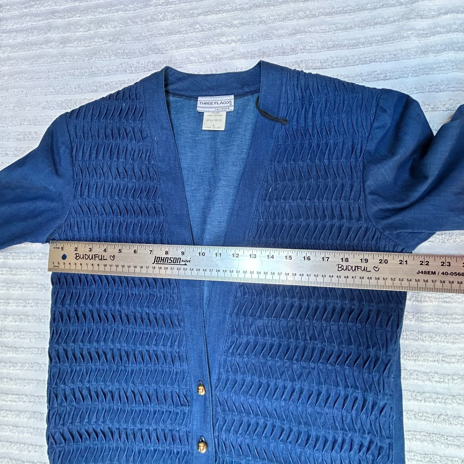 Vintage Three Flaggs California Womens Textured Denim Jacket Size 8 Metal Button