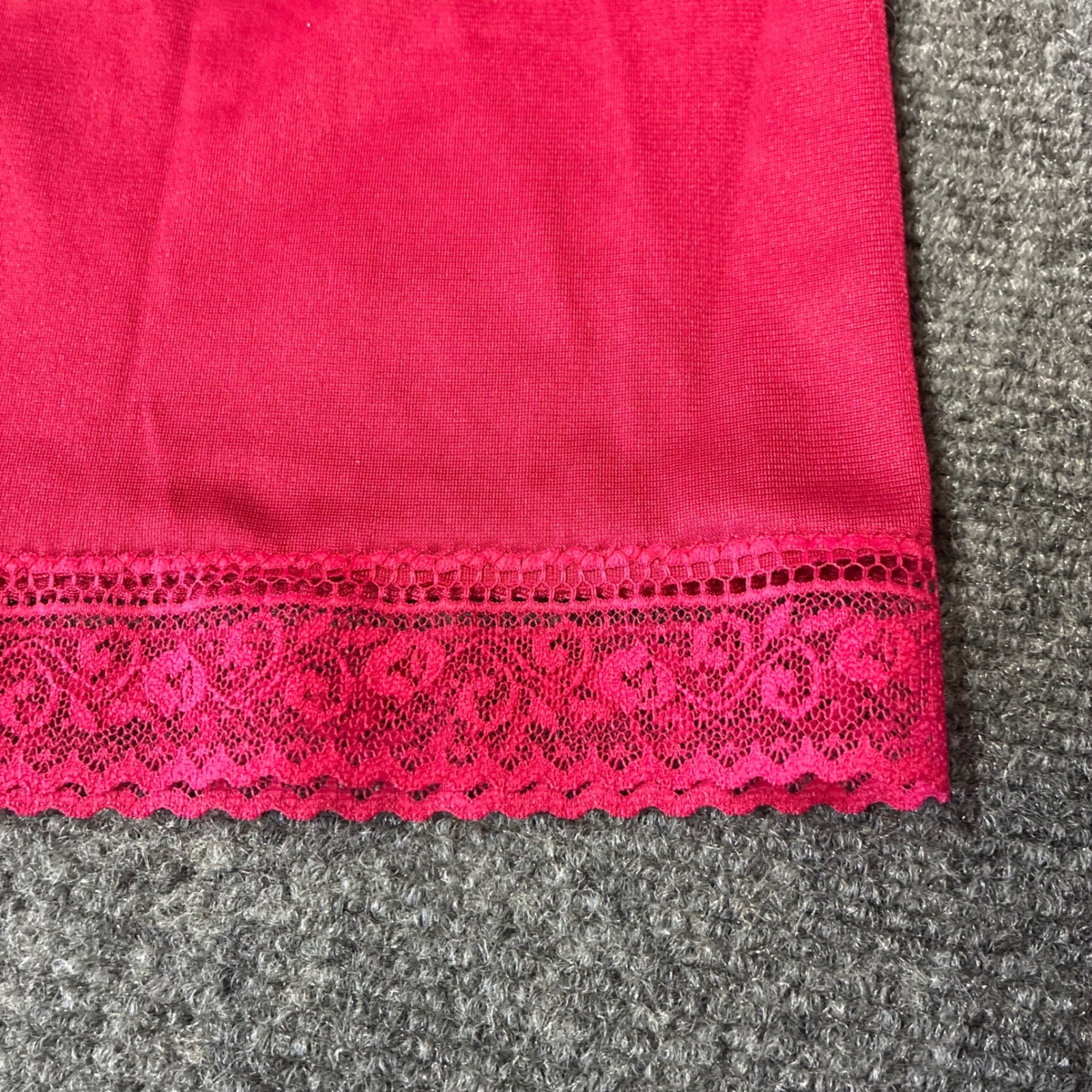 Vintage Bari Midi Slip Womem Medium Red Lace Trim Slit Lingerie Rockabilly Pinup