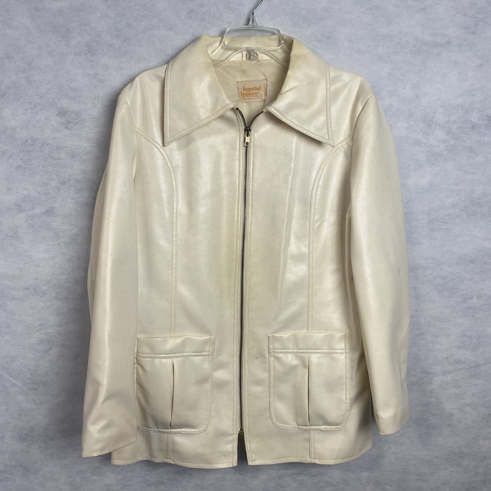 Vintage Finger Hut Jacket Faux Leather Womens Sz 20 Cream Coat Flaws