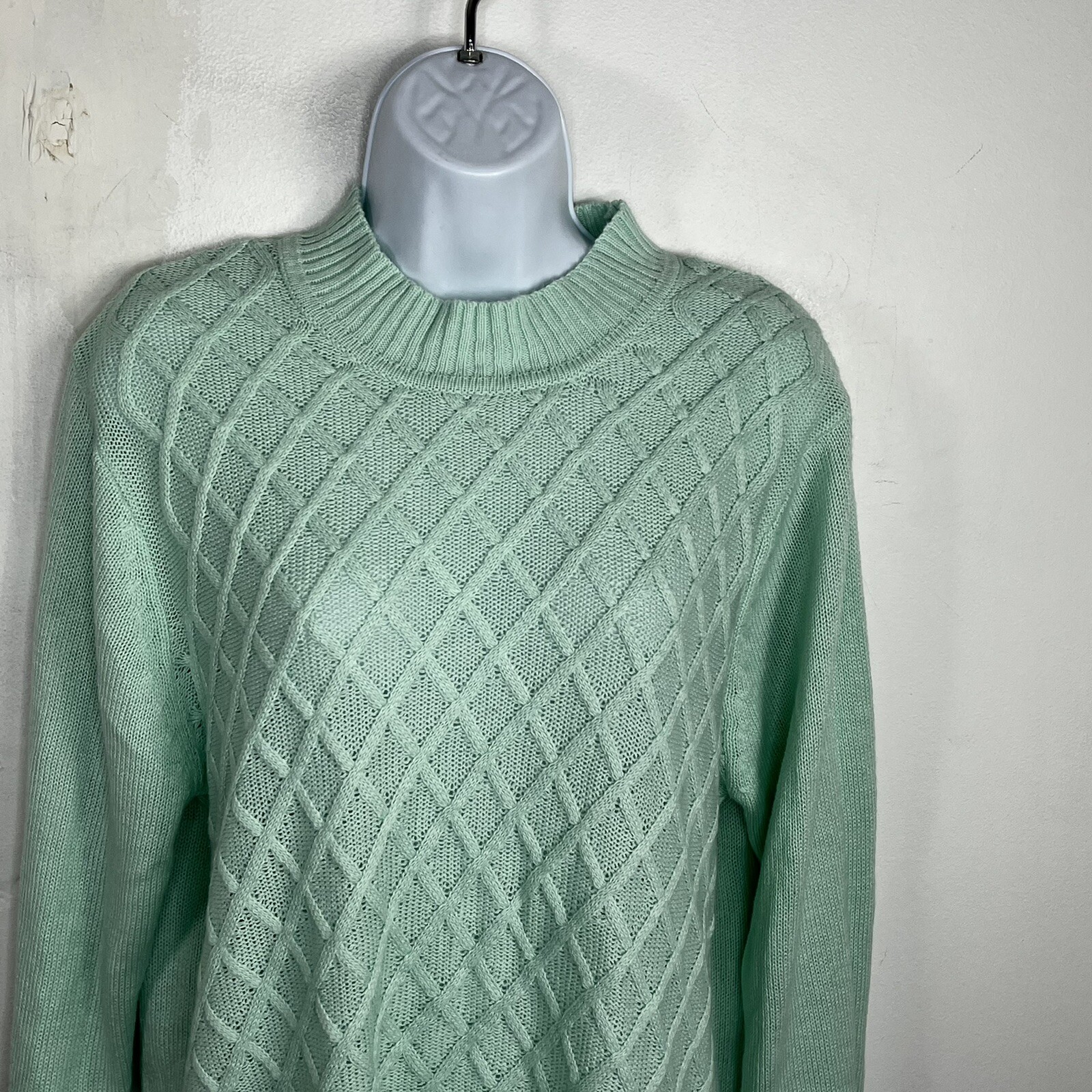 Salon Studio Womens Mockneck Sweater Sz XL Mint Green Knit Minimalist VINTAGE