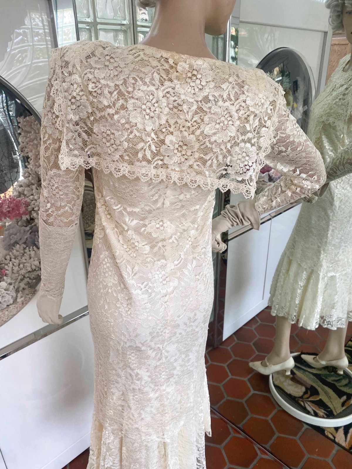 VTG 1980s copies 1920s-Ivory Lace Drop Waist Dress size XSP Fapper Gatsby