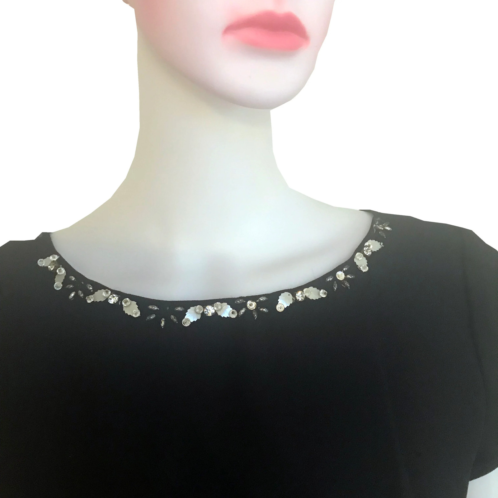 Vintage 1950s Black Embellished Wiggle Dress Cap Sleeves sz S