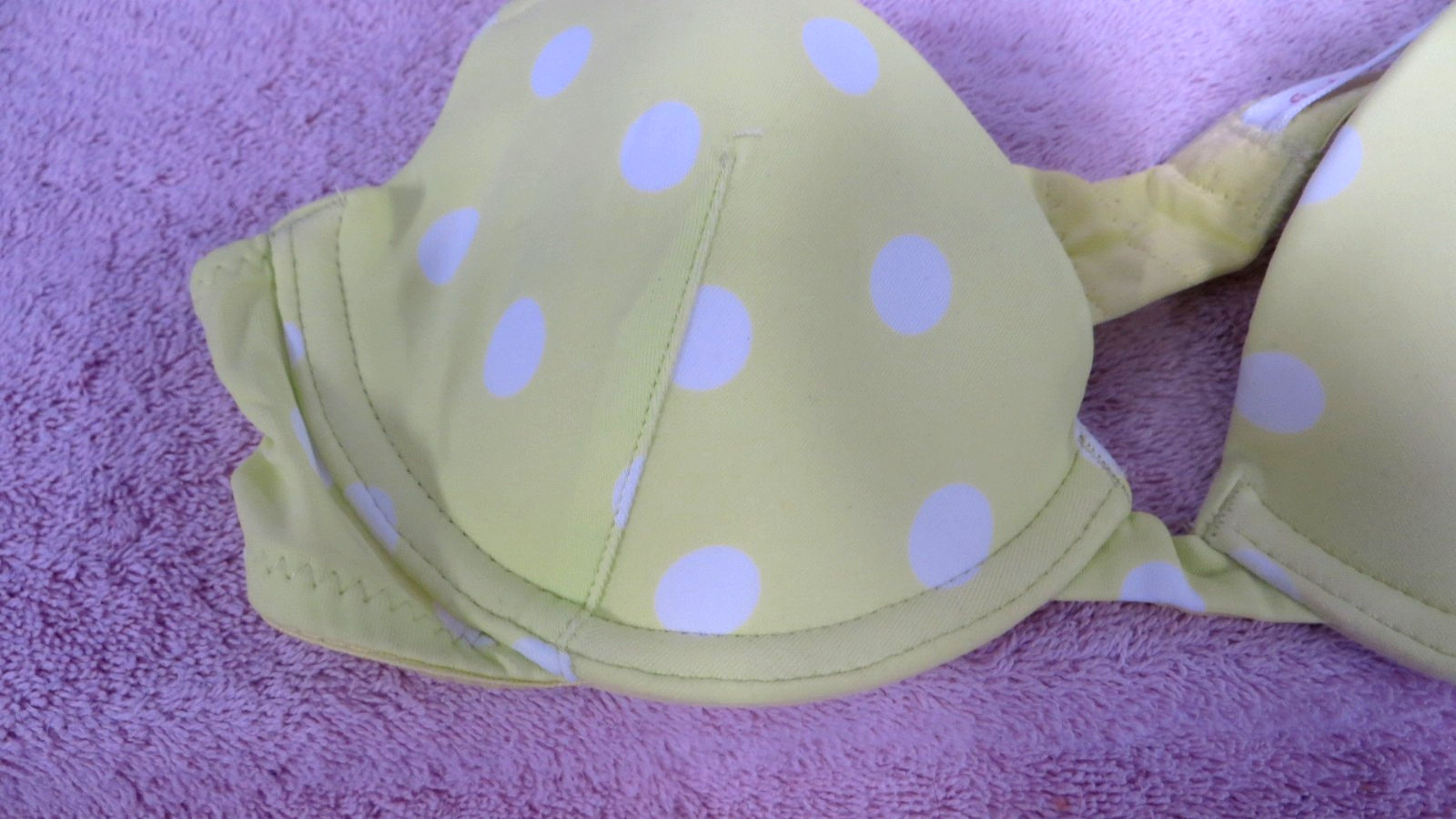 Vtg JC Penney Flirtitude Yellow Chartruese Polka Dot Padded Bra – 32A – NOS – a