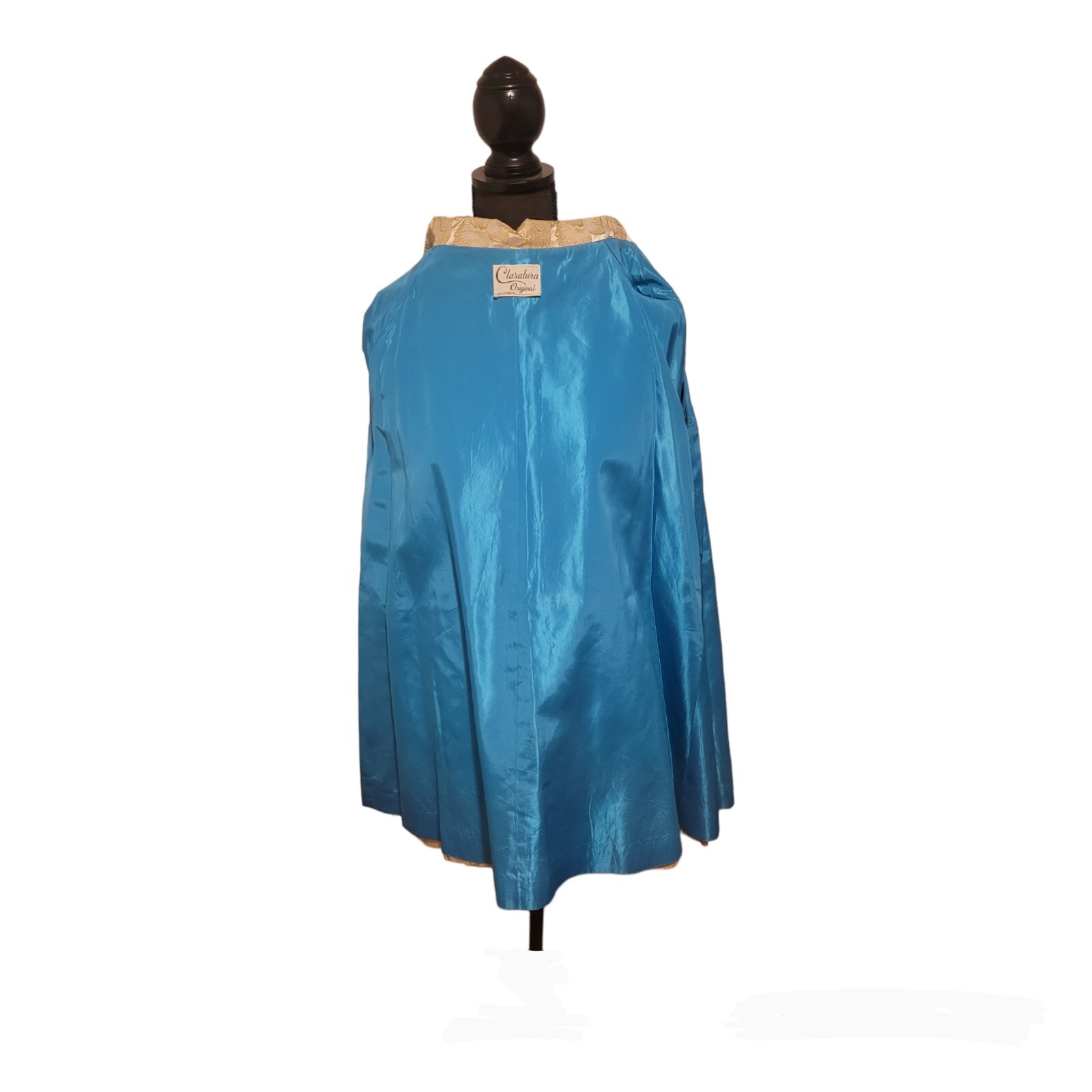 VTG 1960’s Swing Coat Women’s Gold Lamé Turquoise Lining Mad Men Jackie O Sz S