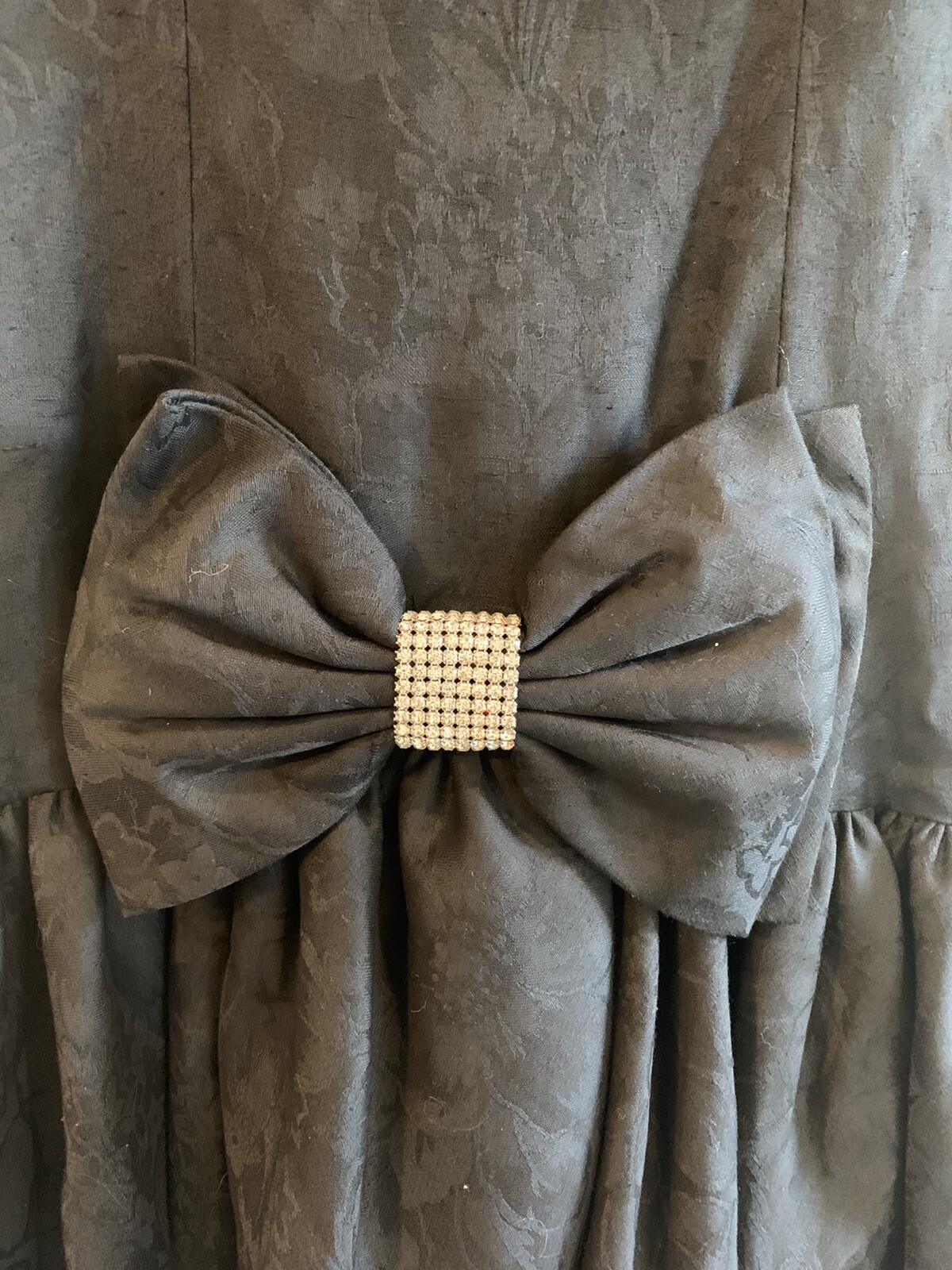 VTG 80s Evenings Raul Blanco Black Puff Sleeve Jacquard Formal Dress Sz 12