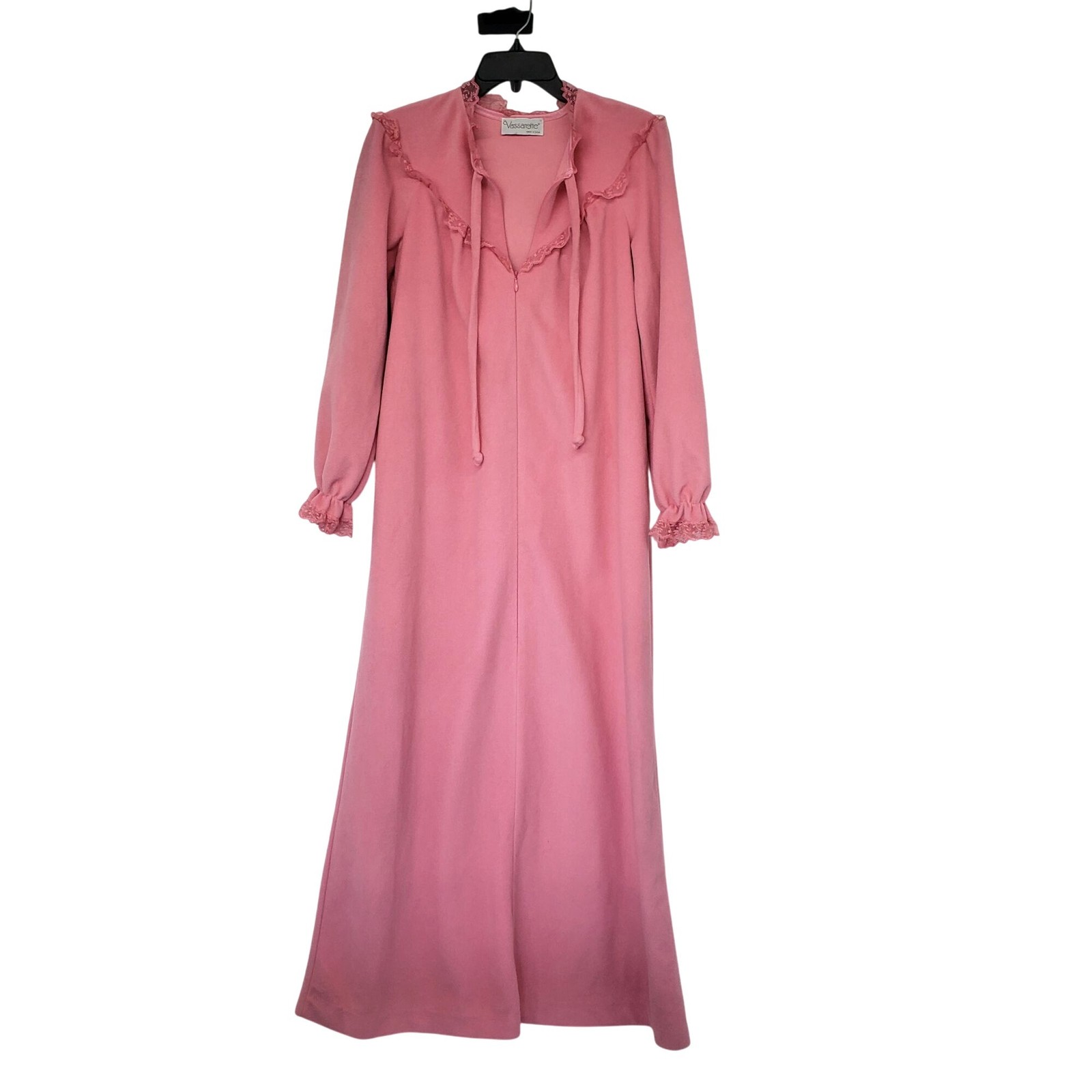 Vintage 1960s Vassarette Fuzzy Pink Lace Trim Ruffle House Coat Kitty Forman