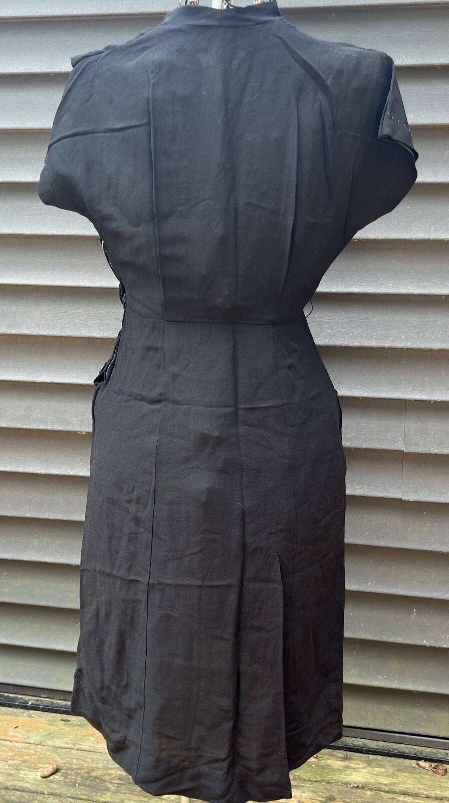 Women’s VTG 50’s Dress Black Rayon Sm 34” Bust 28” W Cap Sleeves Rockabilly