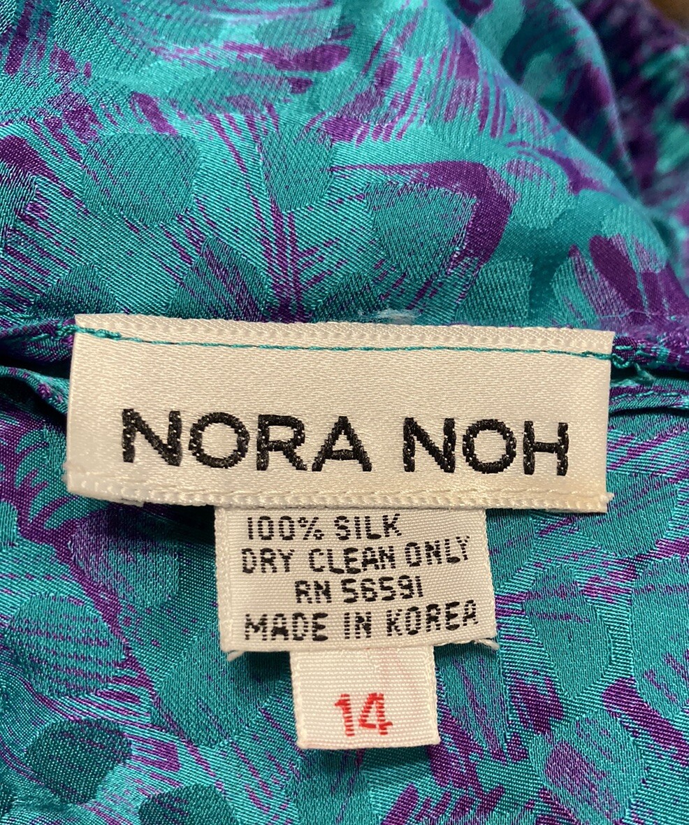 NORA NOH Asymmetric Blouse Maxi Skirt Set 100% Silk Jewel Green Purple Vtg 14