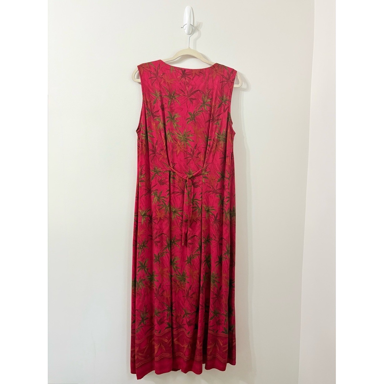 VTG 90s PENNINGTONS Tropical Palm Print Red Maxi Dress Flowy Vacation Summer L