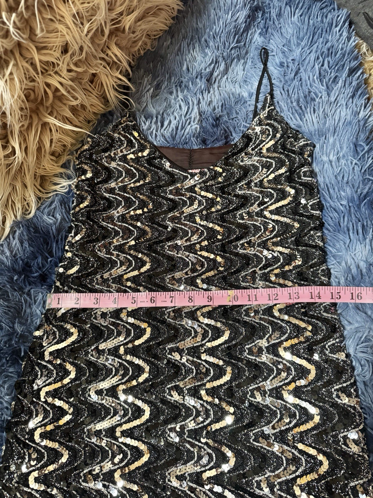Vtg Diamond’s Run Wayne Silver Stretch Disco Dress Sequin Skinny Straps XS 70s