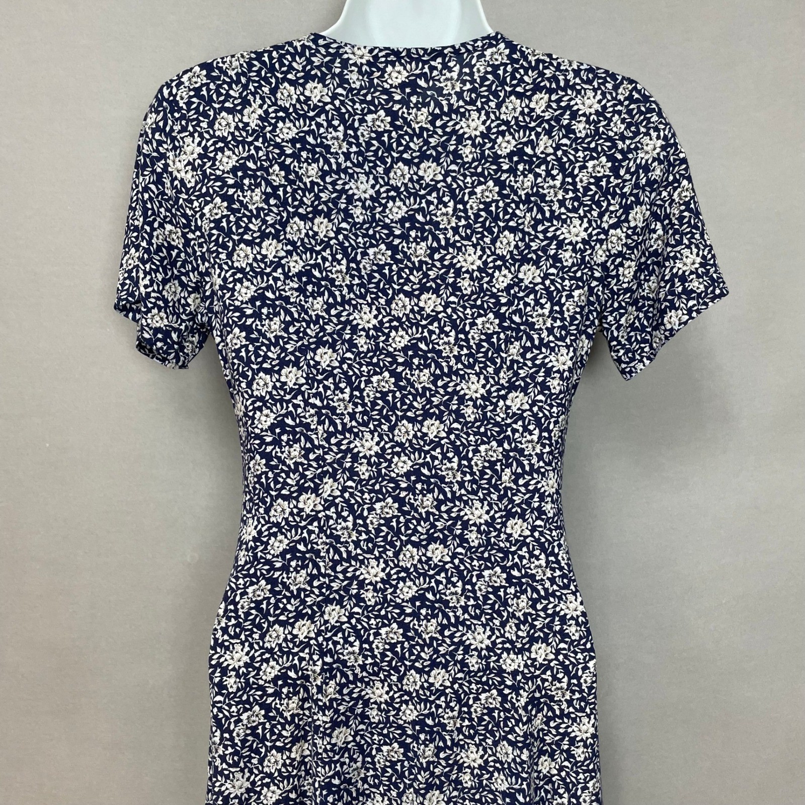 Vintage Paris Sport Club Dress Navy Floral Midi Faux Pearl Button Juniors Size 3