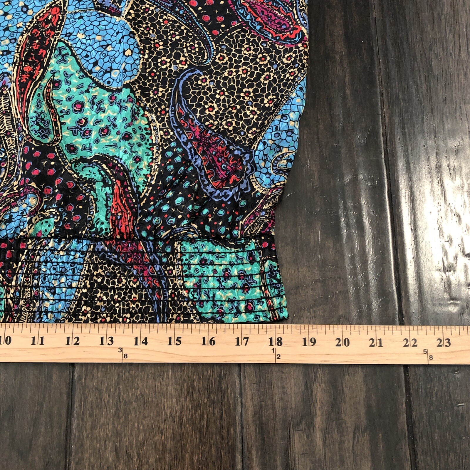 Vtg Lori Of California Blouse Womens Multicolored Paisley Sz 12 Smocked Waist
