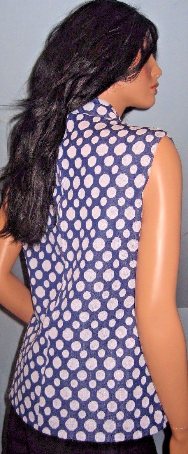 Vintage~Blue~White~Polka Dots~Blouse~Side split~back Zipper~Size L/XL!