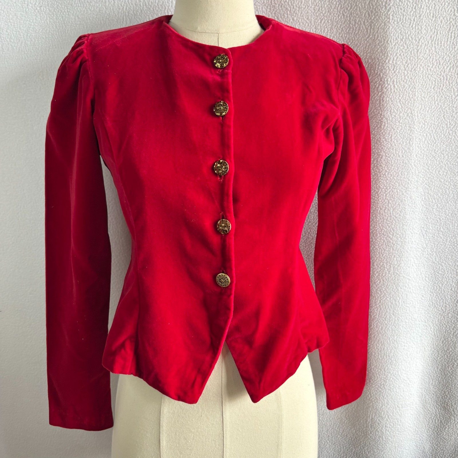 Vtg 1940s 1950s Burgundy Maroon Velveteen Nipped Waist Jacket Top