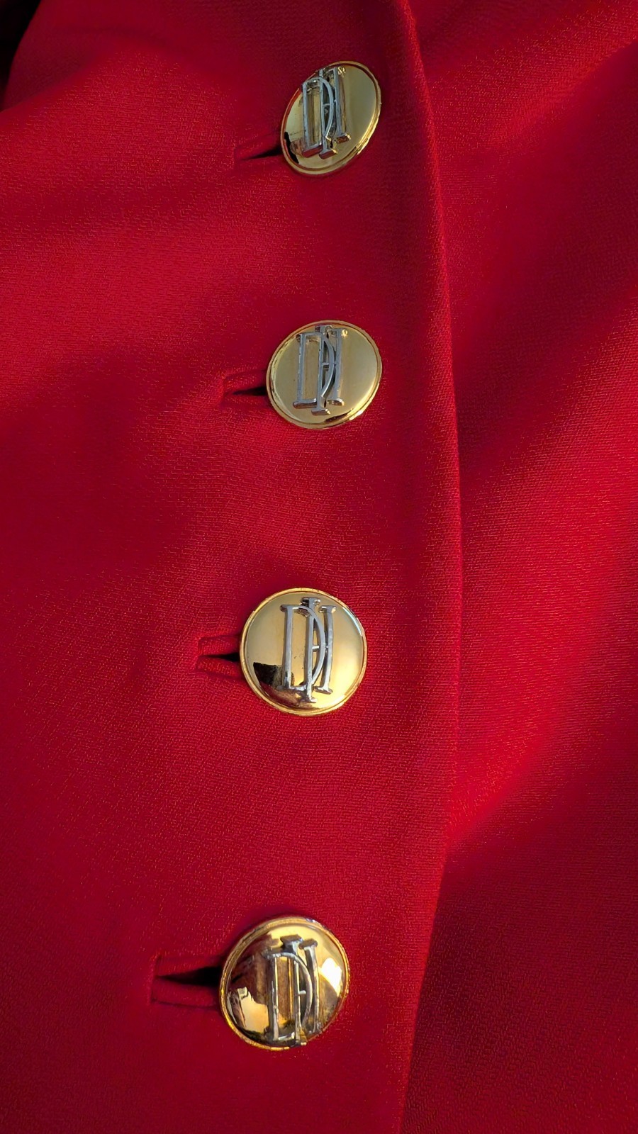 DAVID HAYES Vtg Red Blazer Jacket Monogrammed Buttons Size 8 80s Chic B32