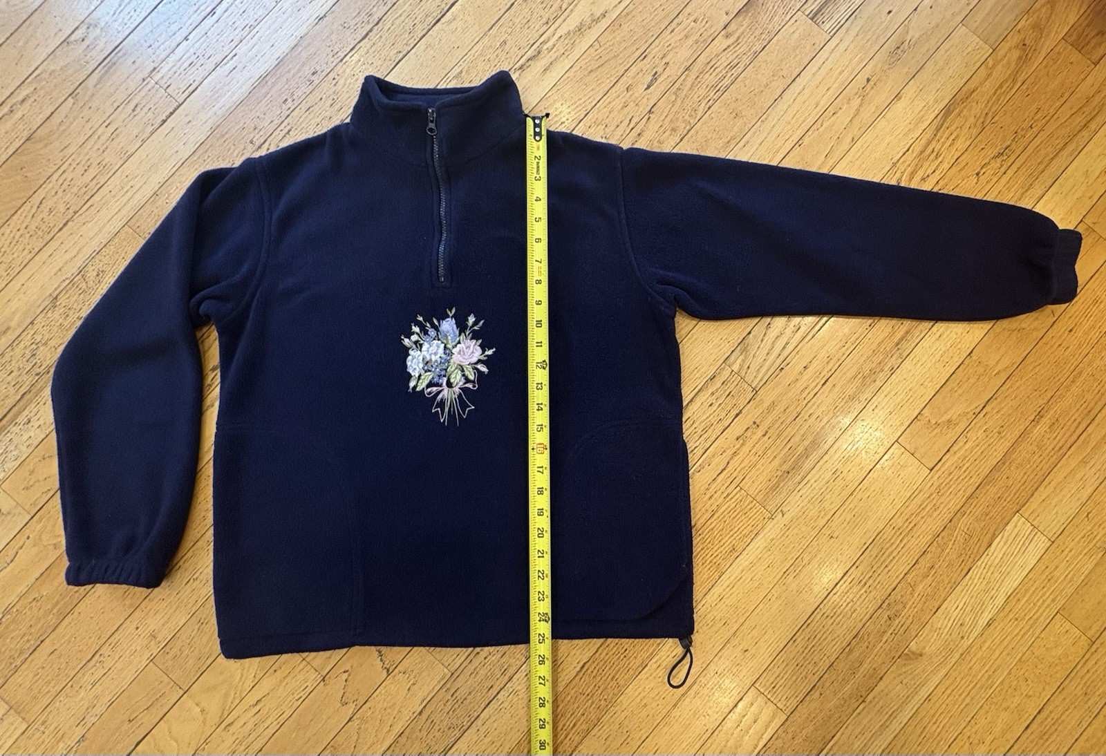 Northern Reflections Vintage Blue Fleece 1/4 Zip Floral Embroidered Pockets M
