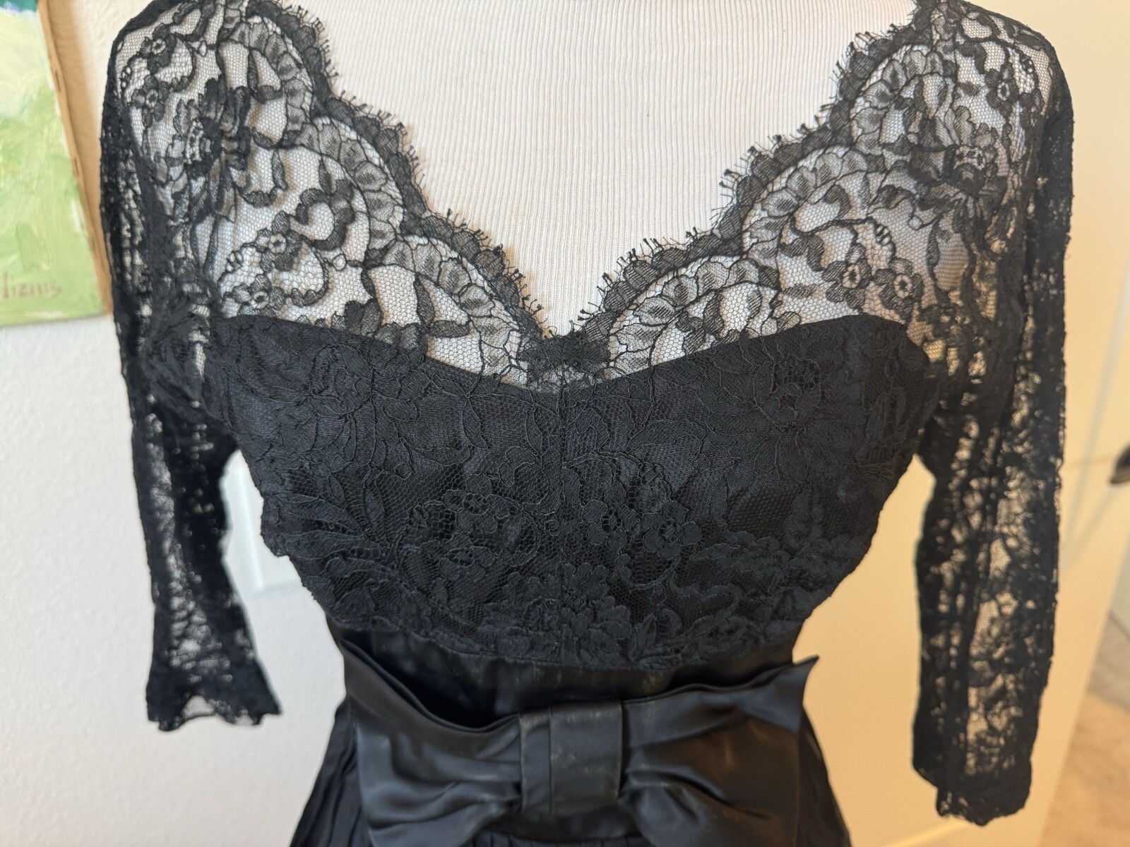 Vtg 60’s black lace fit & flare Silk Organza cocktail Mini Dress Med