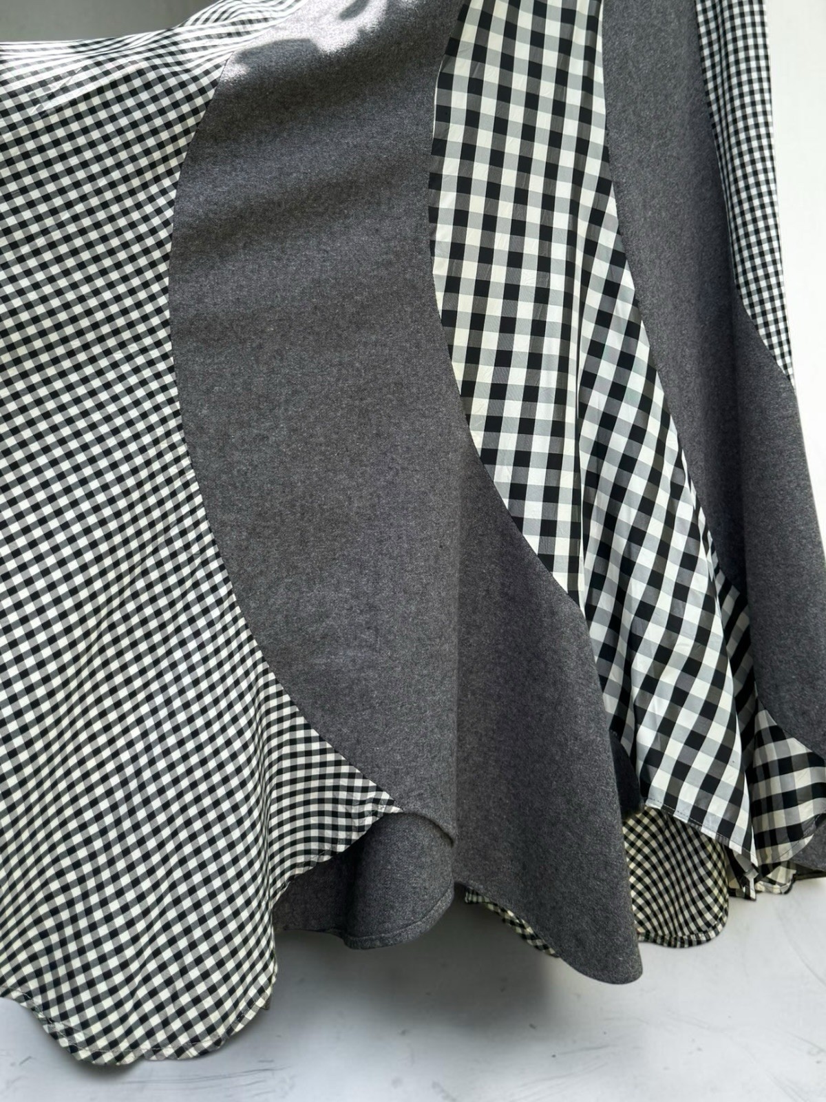 Vintage 70’s ARTBRO Black & White Plaid Check Gray Wool Patchwork Maxi Skirt Sml