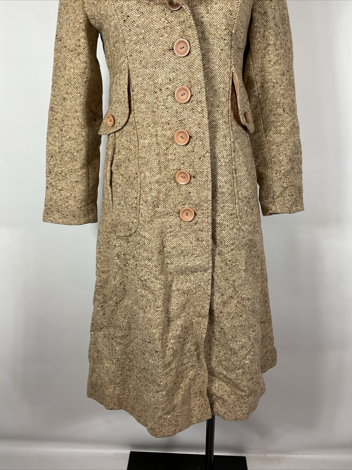 70s VTG Tweed Trench Pea Coat Shearling Lamb Collar Jacket S/M UNION NWT NEW