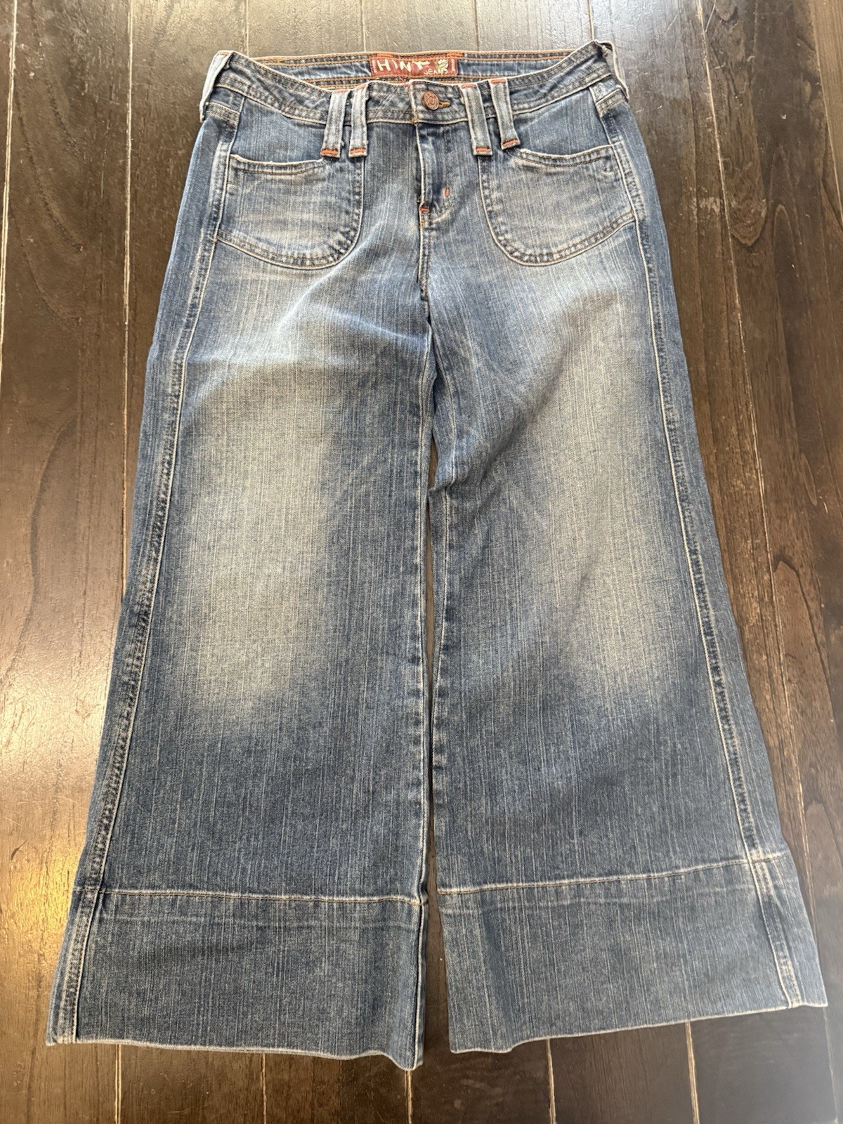 Vtg HiNT Jeans Wide Leg Skater 2000s Y2K Grunge Patch Pocket Denim