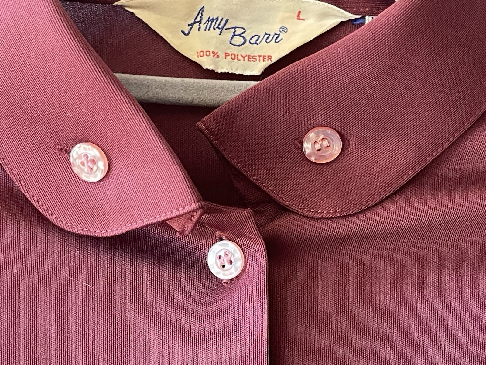 VINTAGE 70’s, AMY BARR, WOMEN’S L POLYESTER BURGUNDY WINE BLOUSE, EUC