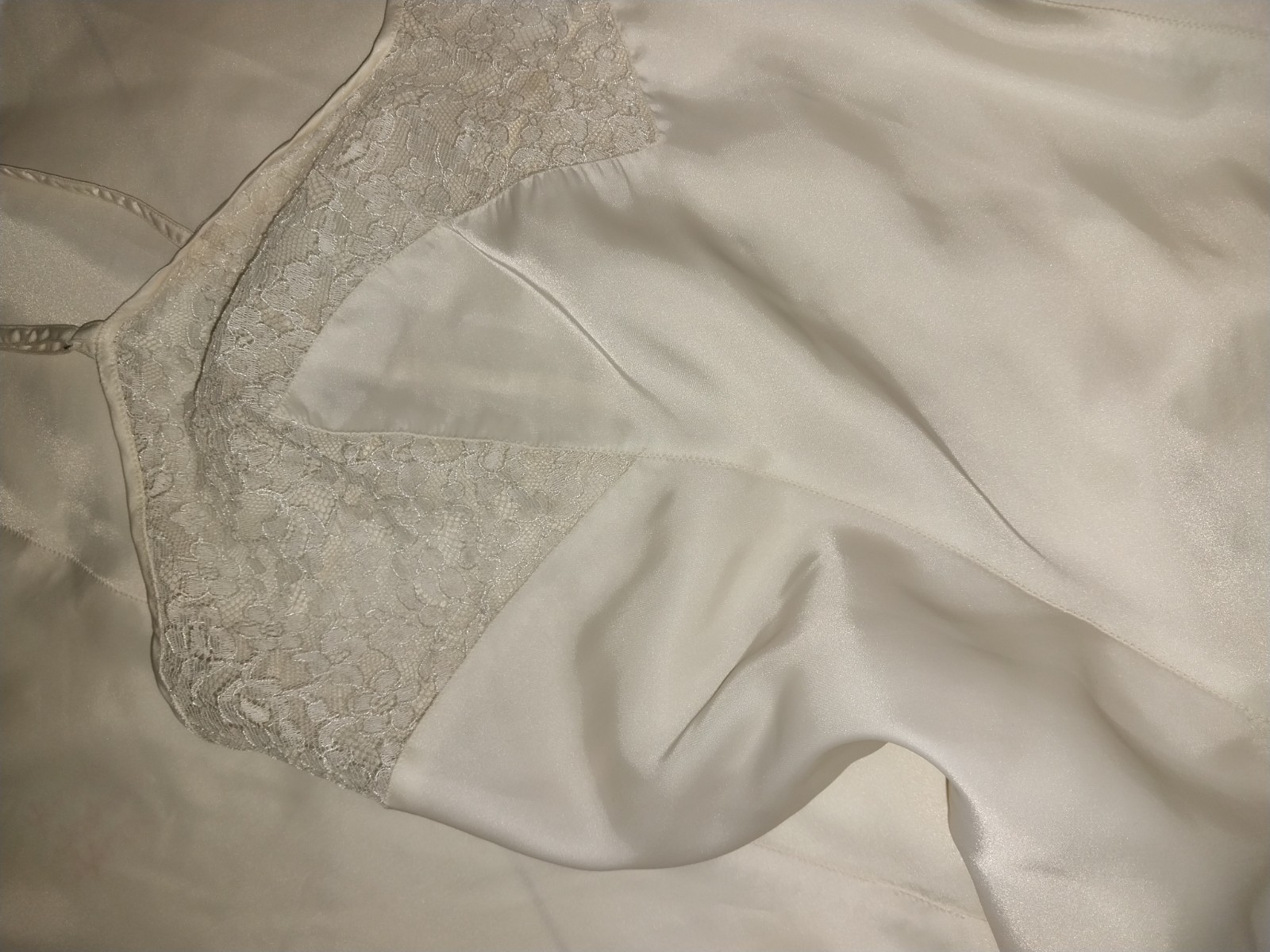 VTG 40’S SATIN CHANTILLY LACE DECO DOWTON DRESS SLIP NIGHTGOWN EDWARDIAN LACE S