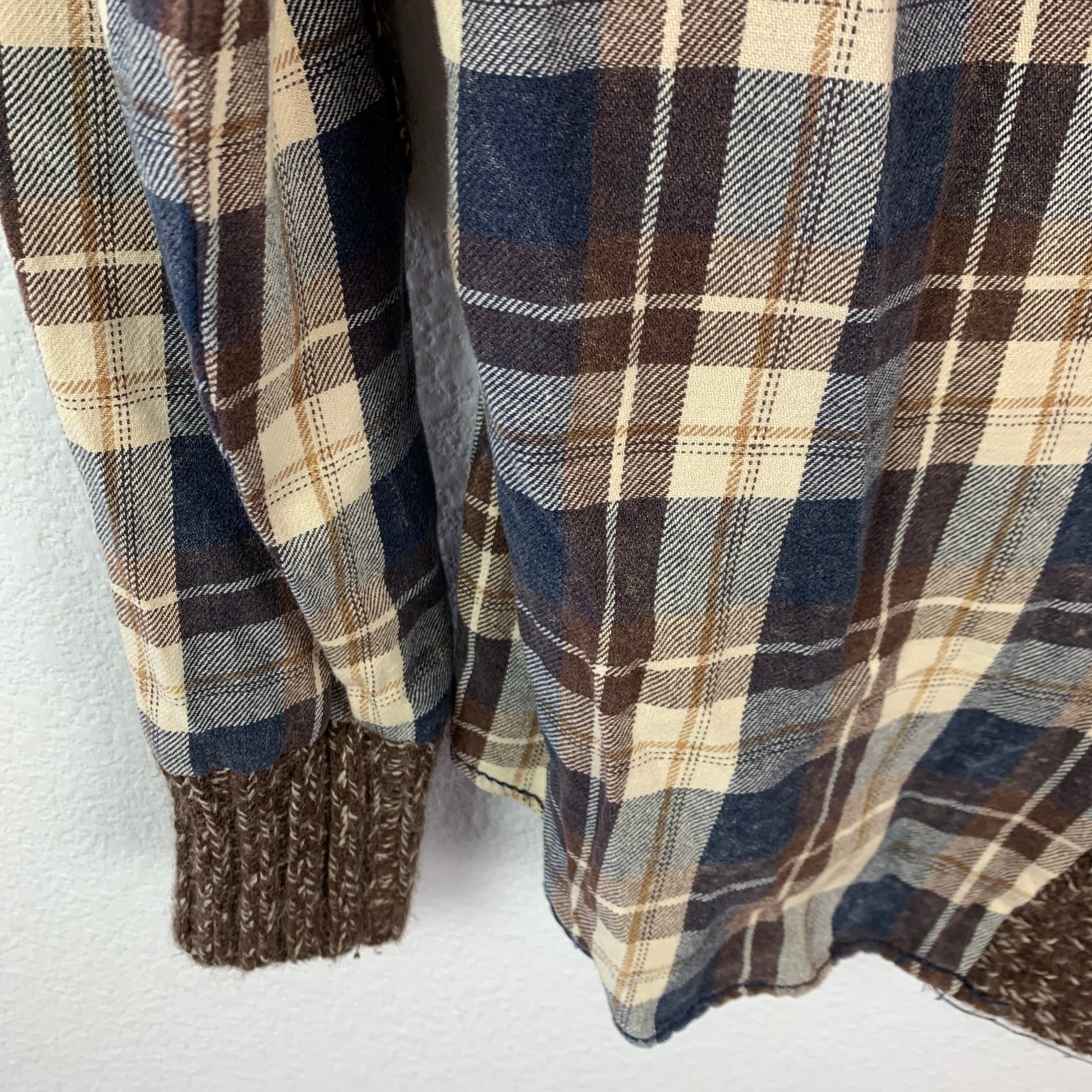 BKE Women’s Eased Flannel Shirt Plaid Knit S Brown Blue Bella Swan Twilight