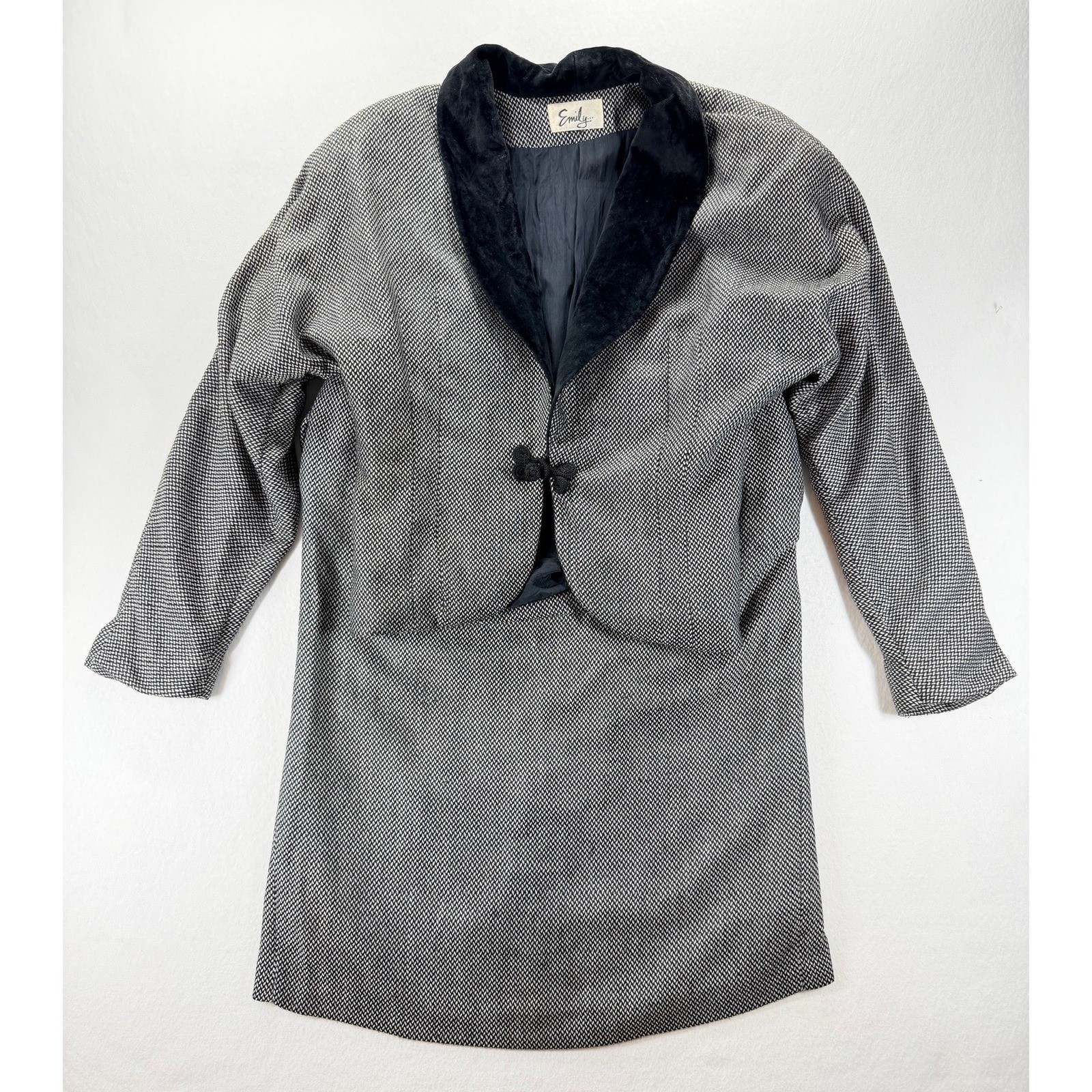 Vintage Emily 2 Piece Skirt Suit Black White Textured Set Unknown Size