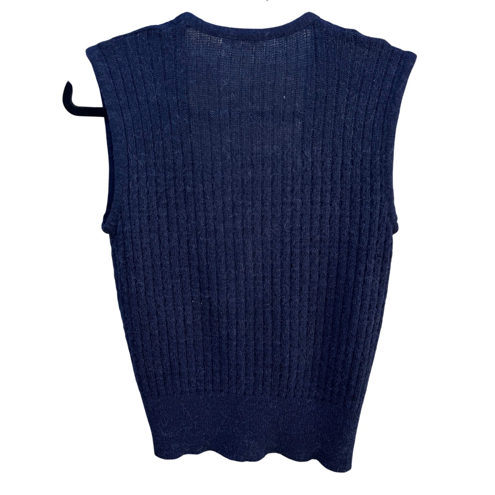 Rodier Paris Vintage French 90s Ribbed Knit V-Neck Librarian Sweater Vest Navy M