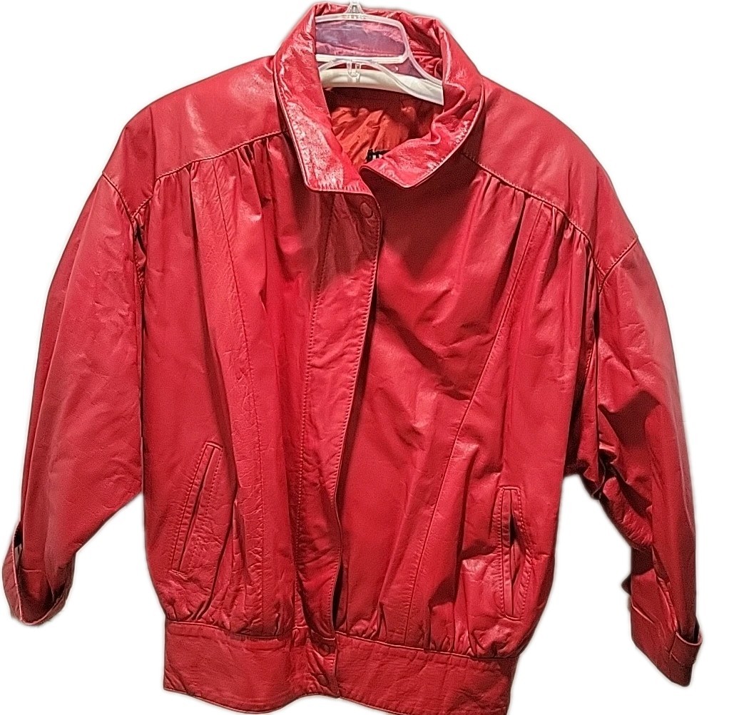 Comint Vintage 80s Red Leather Jacket Women’s Thriller Moto Sz Small