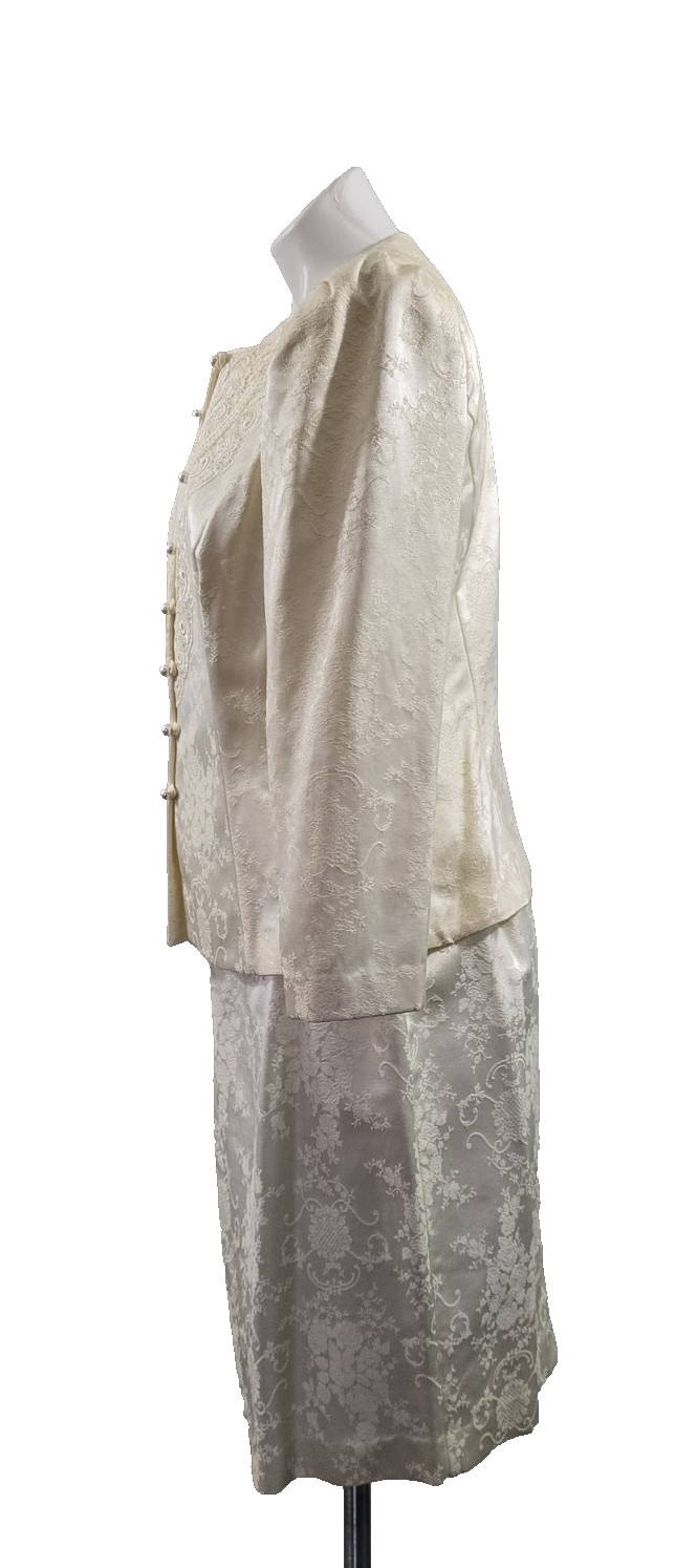 Vintage 1980s Nah Nah Petite Brocade Skirt Suit Ivory Bridal Cottage core