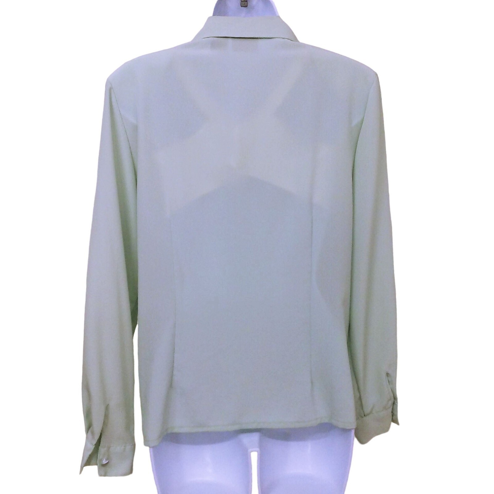 Vintage 90s Laura Scott Petite Blouse -10P Satin Stripe Power Shoulder Mint