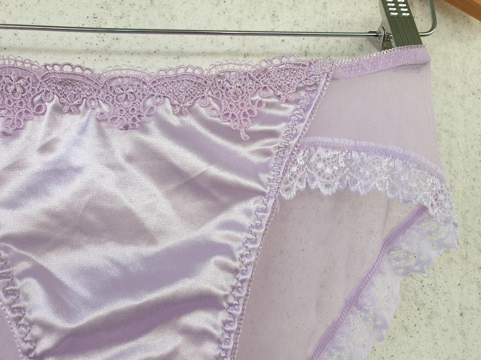 Shiny Nylon Satin Panty Sissy Purple Bikini See Through Brief Sz. 6-7 Hip 35-39″
