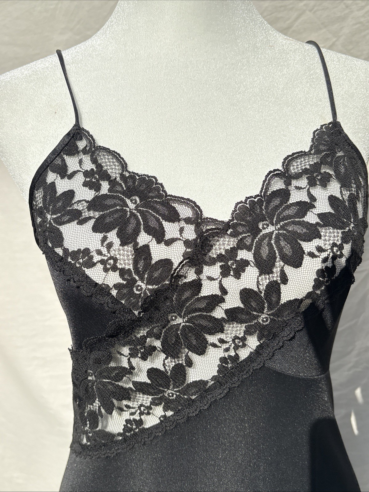 VTG 70s JCPenney Black Lace Maxi Nightgown S 8-10 Union Made USA Open Back