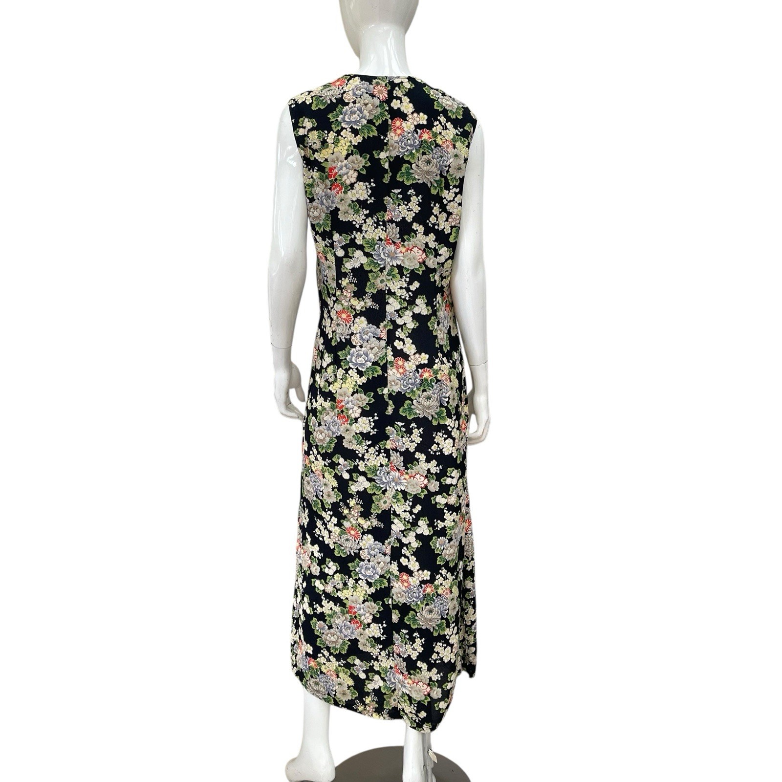 Vintage 90’s Rayon Sheath Maxi Dress Chrysanthemum Print French Connection, M
