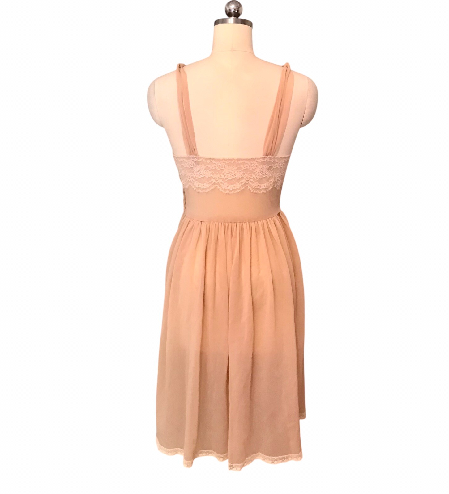 VTG Chiffon Babydoll Peignoir Set Sheer Lace Ruffle Romantic Victorian Women’s S