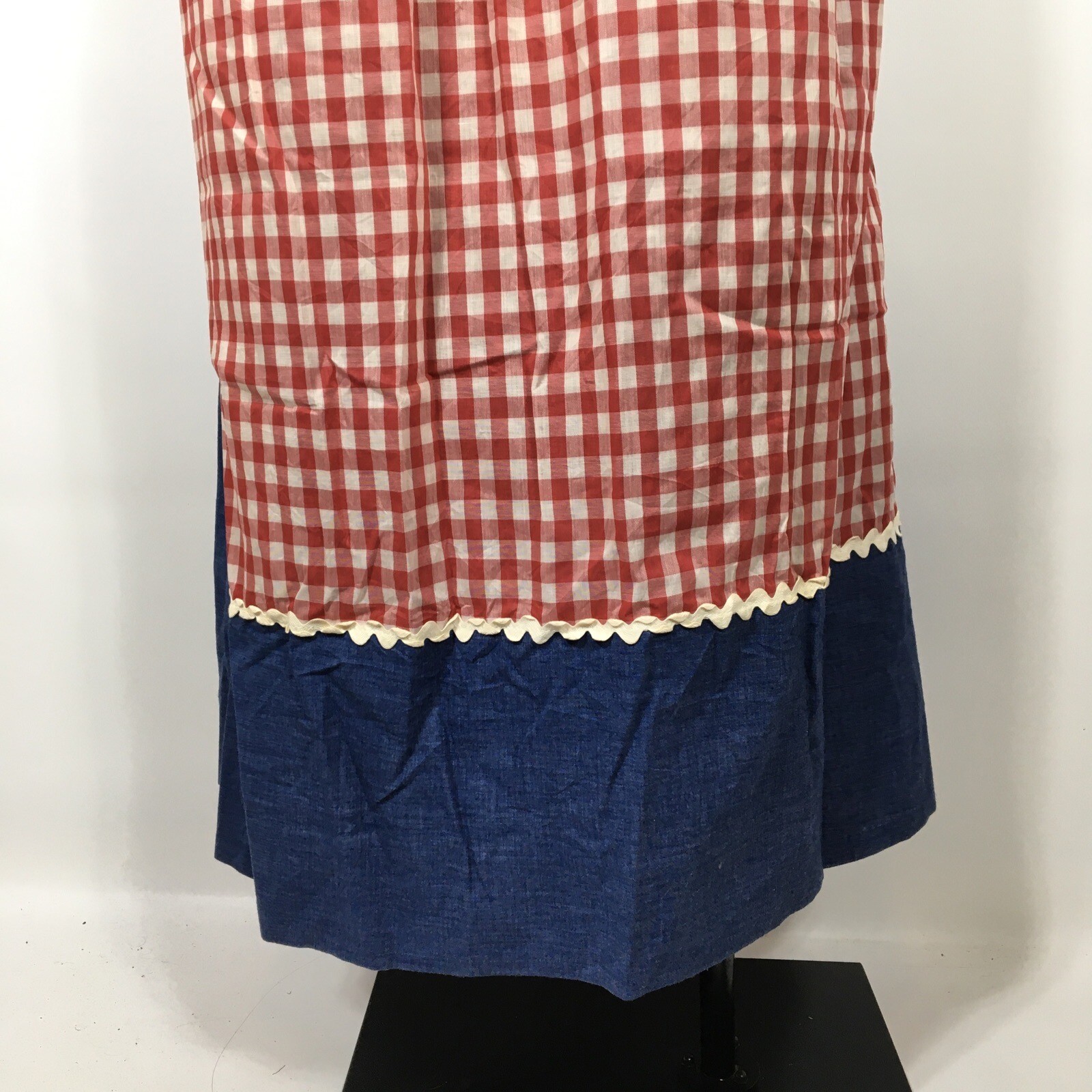 VTG Concept 70s Swirl Gingham Denim Red White sz 14 Prairie Neiman Marcus Dress