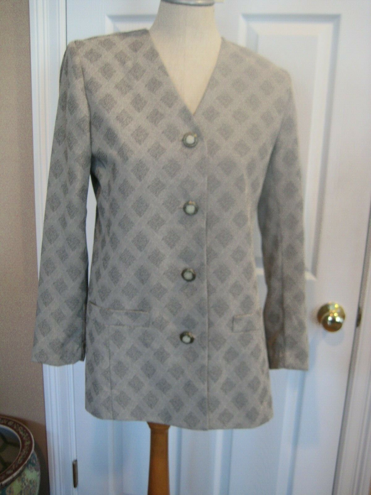 VTG NWOTS Ali Miles Long Sleeve Blazer Suit Jacket Gray Stripe Button Sz 4 Women