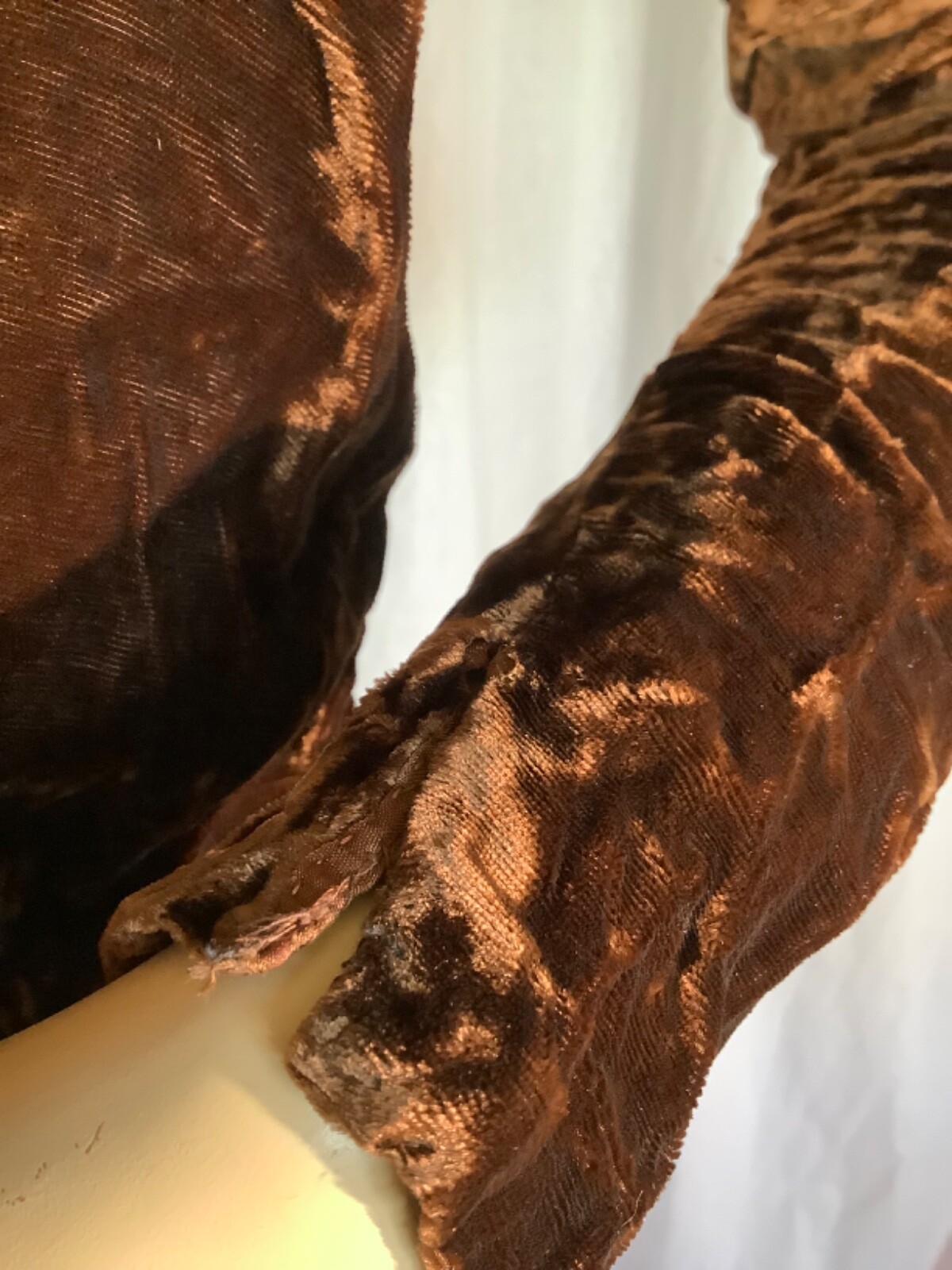 Art Deco vintage 30s draped 2 piece Dress peplum Top skirt Crushed velvet Brown