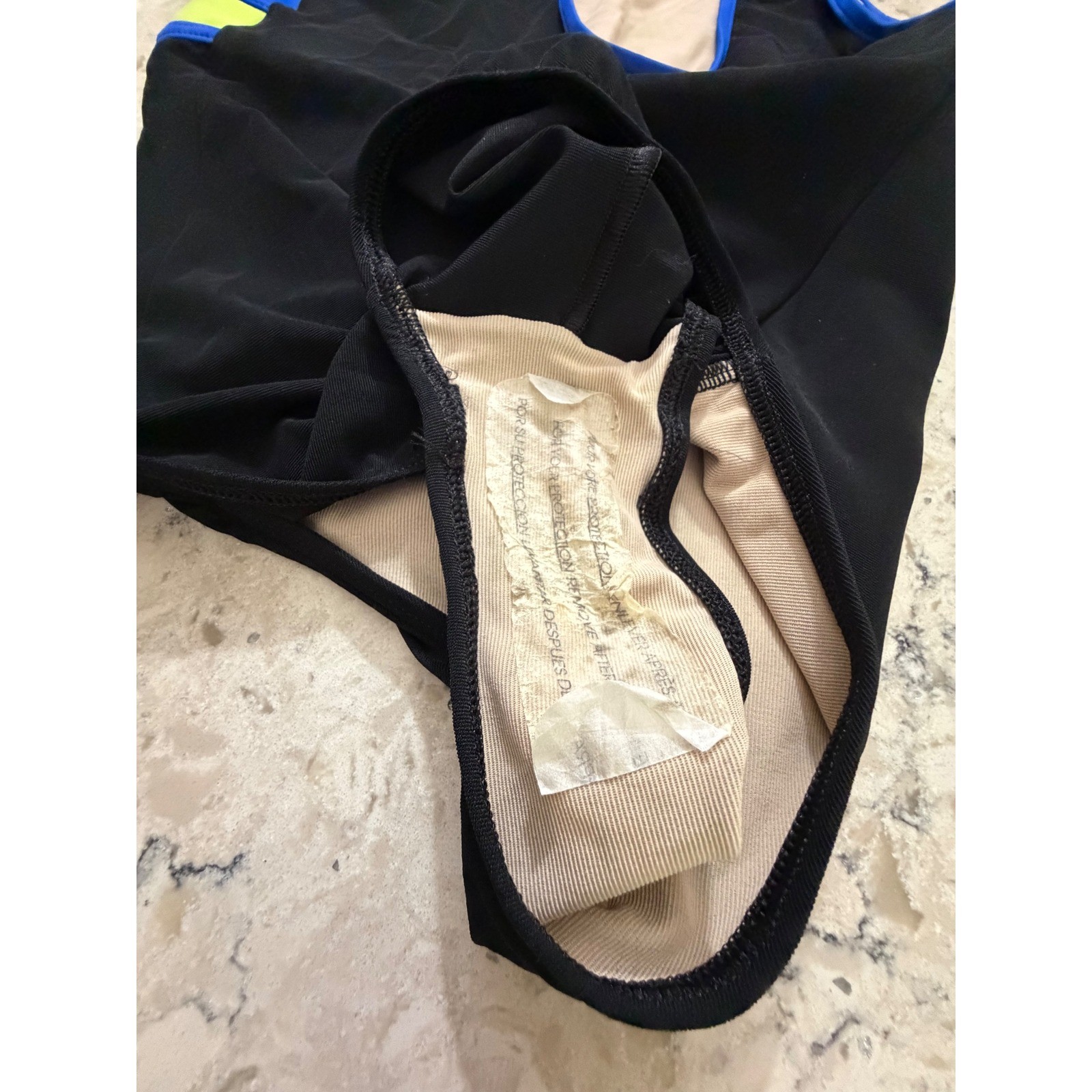Vintage NWOT 90s Black Blue Neon Colorblock One Piece Swimsuit Sporty Retro 18W