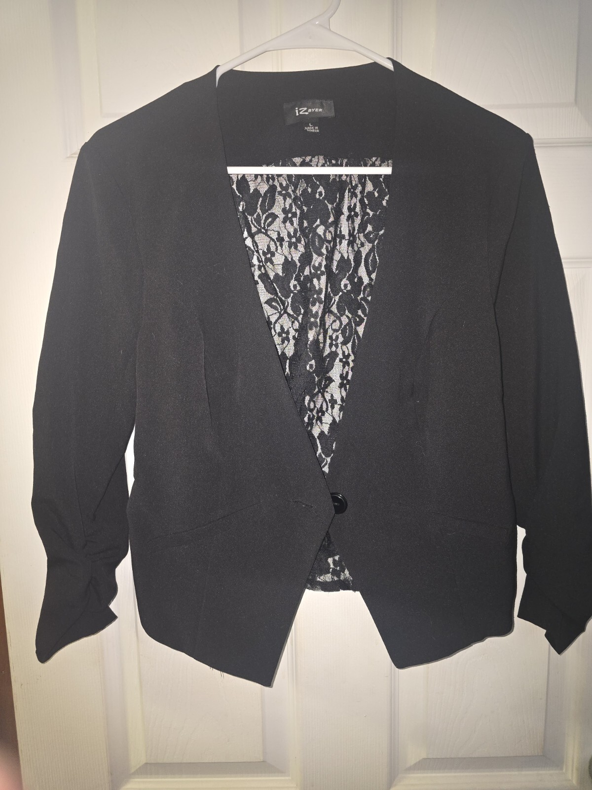 Women’s Beautiful Black „IZ Byer” 3/4 Sleeve Lace Fashion Sexy Blazer Y2K Large