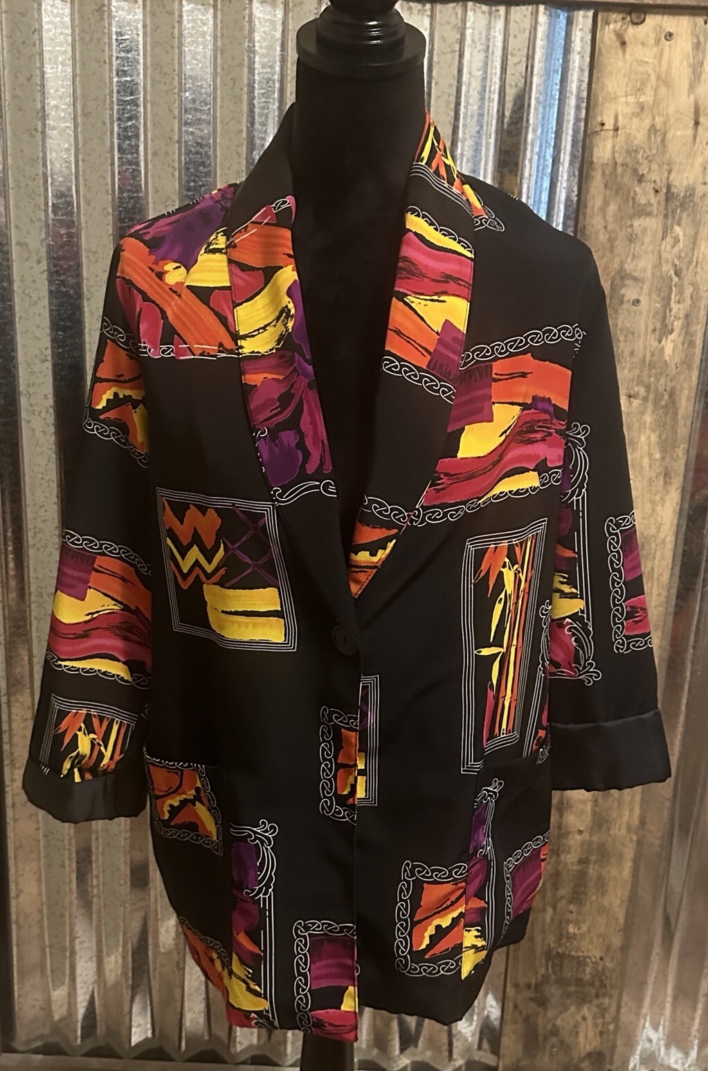 Brown Stone Studio Vtg Blazer Jacket Abstract Artsy 80s Sz Medium Office Party