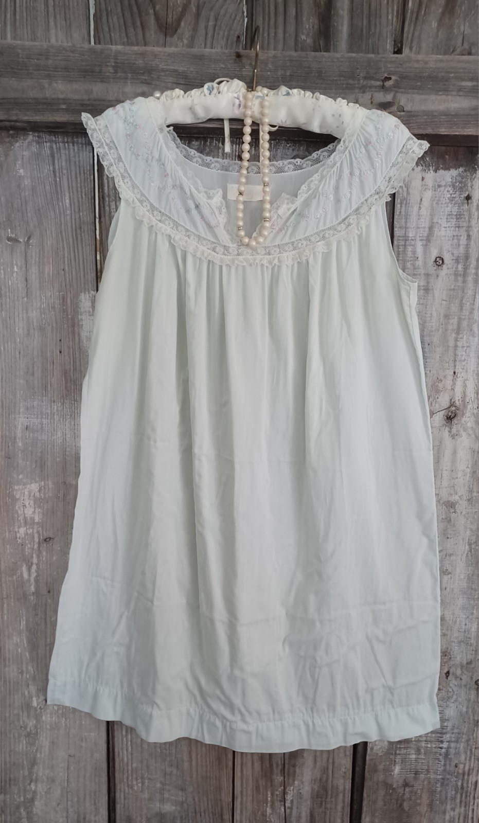 Vintage 60s Barbizon MiMi Nightgown House Dress Embroidery Flowers Lace Sz L -XL